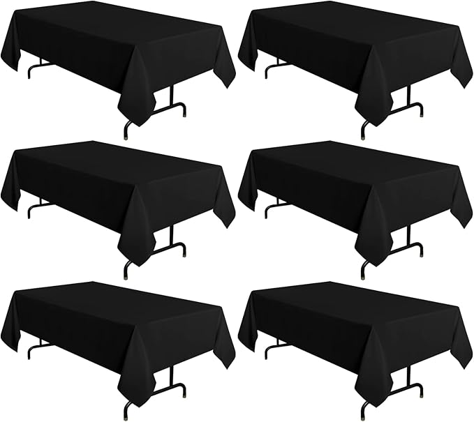 sancua 6 Pack Black Tablecloth 60 x 102 Inch, Rectangle Table Cloth for 6 Feet Tables - Stain and Wrinkle Resistant Washable Polyester Table Cover for Dining Tables, Buffet Parties and Camping