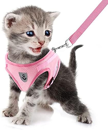 FEimaX Dog Harness and Leash Set for Walking, Soft Mesh Adjustable Easy Control Lightweight Cat Vest Harnesses with Reflective Strips, Escape Proof Small Dogs Cats Vests (Pink, X-Large)