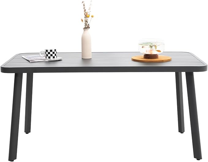 Outdoor Dining Table for 4 Person 62" Rectangle Aluminum Table Patio Furniture for Garden, Lawn, Patio, Grey