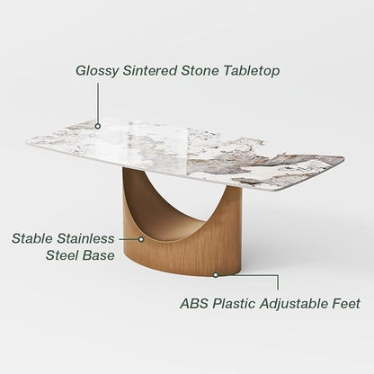 POVISON 63" Hobart Dining Table for 4, Rectangular Dining Table, Glossy Pandora Sintered Stone Tabletop with Bronze Carbon Steel Base for Dining Room (Table Only)