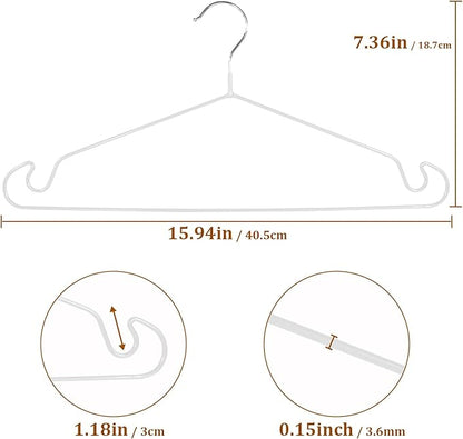 Clothes Hangers, 20Pack,White Metal Hangers,15.7'W Space-Saving Shirt Hanger,Non-Slip Heavy Duty Hanger with Deep Shoulder Notches for Dress and Camisole