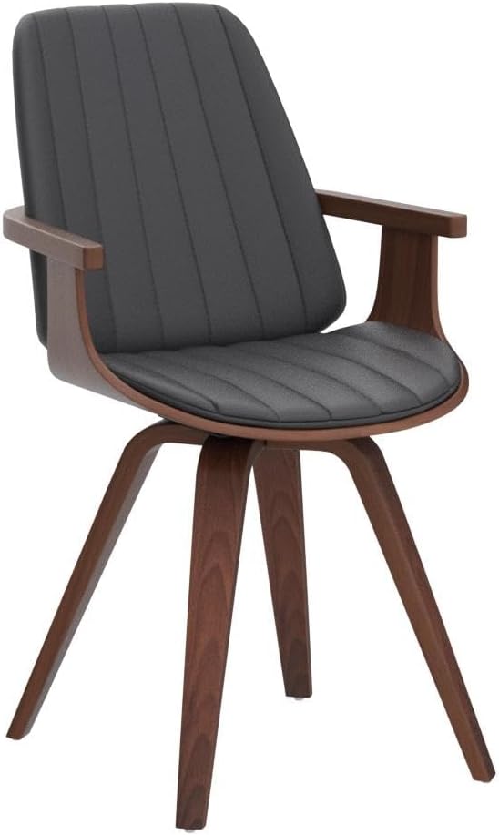 Swivel Dining Chairs, Set of 2 Kitchen Swivel Chairs with Walnut Craftsmanship, Upholstered Faux Leather, Wooden Arms and Legs, Walnut Dining Chairs for Kitchen/Living Room - Black