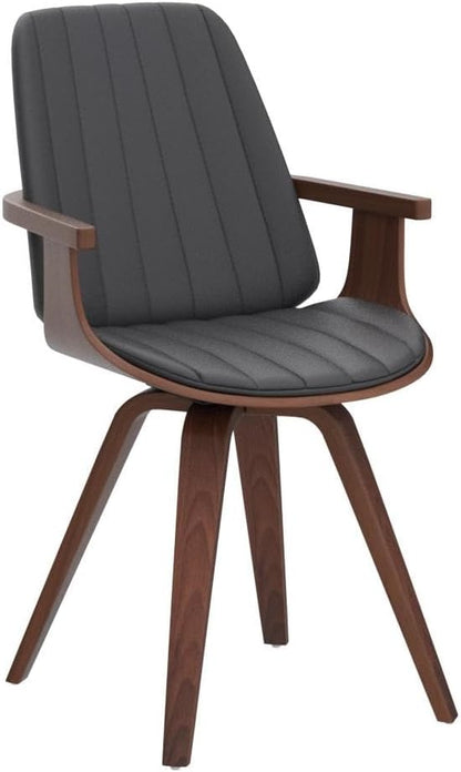 Swivel Dining Chairs, Set of 2 Kitchen Swivel Chairs with Walnut Craftsmanship, Upholstered Faux Leather, Wooden Arms and Legs, Walnut Dining Chairs for Kitchen/Living Room - Black