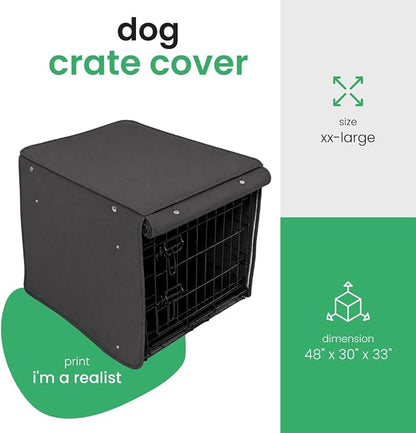 Molly Mutt I'm a Realist Dog Crate Cover, 100% Cotton Canvas Cover with 2 Roll-Up Panels, Ideal for Dog or Cat Crate, Durable, Washable, and Free of Harmful Chemicals, 48" x 30" x 33"