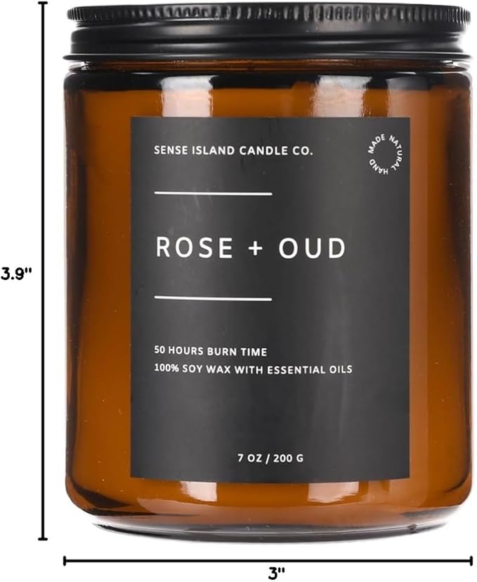 SENSE ISLAND Rose Oud Scented Candles for Men&Women | Natural Soy Candle 50 Hrs Burn Time Highly Scented Candles for Home Scented