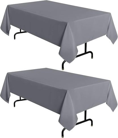 sancua 2 Pack Light Grey Tablecloth 60 x 102 Inch, Rectangle 6 Feet Table Cloth - Stain and Wrinkle Resistant Washable Polyester Table Cover for Dining Tables, Buffet Parties and Camping