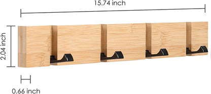 Wall Mounted Coat Rack with Foldable Hooks - Modern Space-Saving Wooden Entryway Organizer for Coats, Bags, Hats, Keys (4 Hooks, Natural Finish