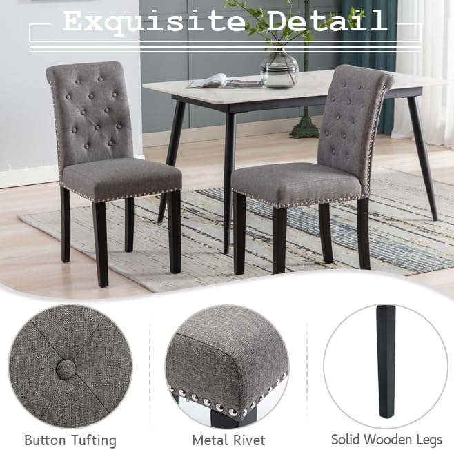 Westice Dining Room Chairs Set of 4 Upholstered Fabric Kitchen Chairs Dining Room Side Chair with Nailhead Trim and Rubber Wood Legs for Small Space Apartment, Gray