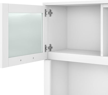 Bush Furniture Somerset L Shaped Desk with Hutch in White | Corner Computer Table with Drawers, Cabinets and Pullout Keyboard/Laptop Tray for Home Office