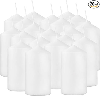 2"x4" High White Pillar Candles, Set of 20 Unscented. Bulk Buy. Ideal for Halloween, Wedding, Emergency Lanterns, Household, Wedding and Home Décor Candlesticks