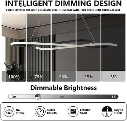 Led Pendant Light, Modern Chandelier,Dimmable Black Led Chandelier for Dining Room Light Fixture Over Table Modern Kitchen Island Lighting with Remote,Height Adjustable Ceiling Lamps