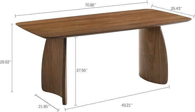 70 Inch Large Dining Table for 6-8 People, Solid Wood Kitchen Table with Curved Wooden Legs, Mid Century Modern Rectangular Long Dinner Table for Dining Room, Walnut