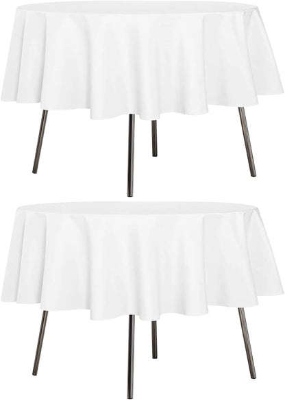 sancua 2 Pack Round Tablecloth 70 Inch White, Stain and Wrinkle Resistant Table Cloth - Washable Polyester Table Cover for Dining Tables, Buffet Parties and Camping