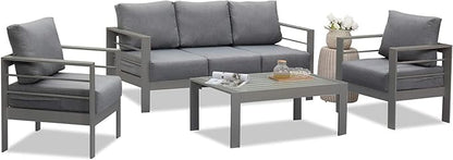 Wisteria Lane Aluminum Outdoor Patio Furniture Set, Modern Patio Conversation Sets, Outdoor Sectional Metal Sofa with 5 Inch Cushion and Coffee Table for Balcony, Garden, Dark Grey