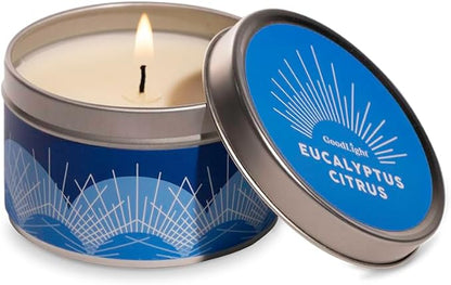 GoodLight Paraffin-Free Scented Candle, Clean Burning Non-Toxic Tin Candles, Eucalyptus Essential Oil Scented Travel Candle 6oz
