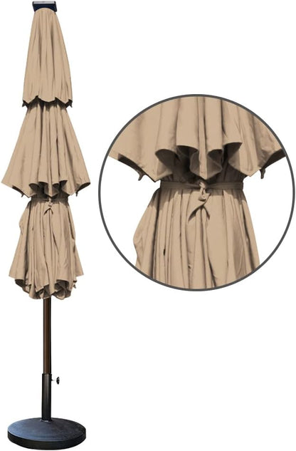 EliteShade USA 10-Year-Non-Fading Solar 9ft 3 Tiers Market Umbrella with 80 LED Lights Patio Umbrellas Outdoor Table with Ventilation,Heather Beige