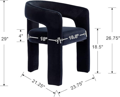 Modern Velvet Fabric Upholstered Dining Chairs with Open-Back, Cute Barrel Side Chairs Kitchen Armchair Accent Chairs for Dining Room Bedroom, Black