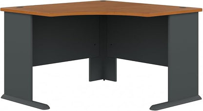 Bush Business Furniture Series A 48W Corner Desk in Natural Cherry and Slate, Compact L Shaped Workstation, Office Desktop Solution for Workspace