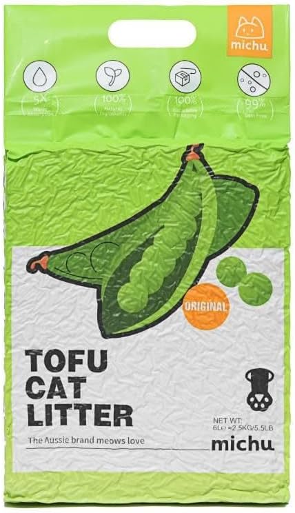 Michu Tofu Cat Litter Natural Clumping Tofu Cat Litter, Fast Clumping and Easily Scoop-able 5.5lb/88oz 5 Scents - Original, 6 Pack