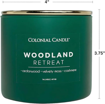 Colonial Candle Woodland Retreat Scented Jar Candle, Pop of Color Collection, 3 Wick, 14.5 oz - Up to 60 Hours Burn