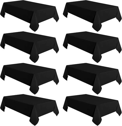sancua 8 Pack Black Tablecloth 60 x 120 Inch, Rectangle Table Cloth for 8 Feet Tables - Stain and Wrinkle Resistant Washable Polyester Table Cover for Dining Tables, Buffet Parties and Camping