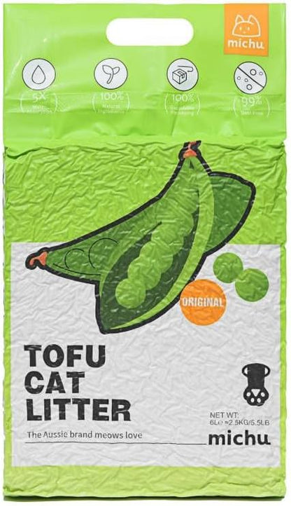 Michu Tofu Cat Litter Natural Clumping Tofu Cat Litter, Fast Clumping and Easily Scoop-able 5.5lb/88oz 5 Scents - Original, 3 Pack
