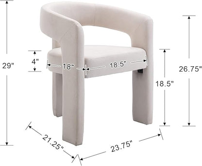 Set of 2 Modern Linen Fabric Upholstered Dining Chairs with Open-Back, Cute Barrel Side Chairs Kitchen Armchair Accent Chairs for Dining Room Bedroom, Ivory