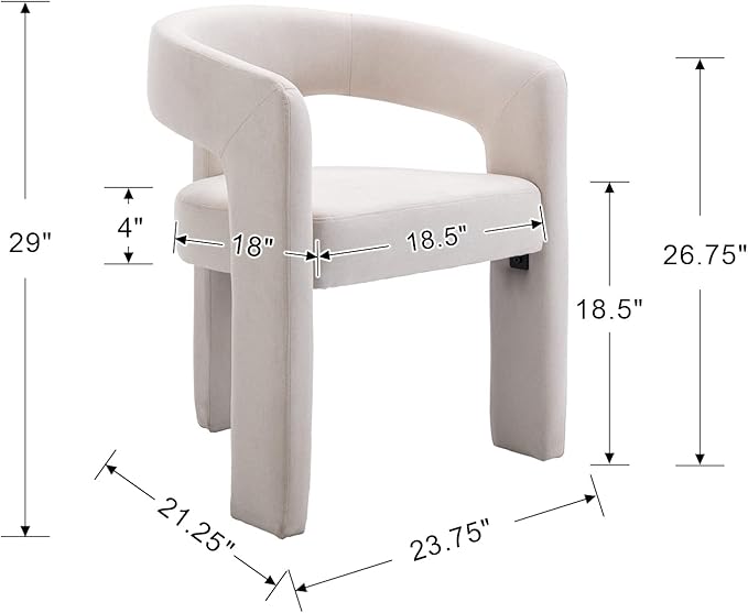 Set of 6 Modern Linen Fabric Upholstered Dining Chairs with Open-Back, Cute Barrel Side Chairs Kitchen Armchair Accent Chairs for Dining Room Bedroom, Ivory