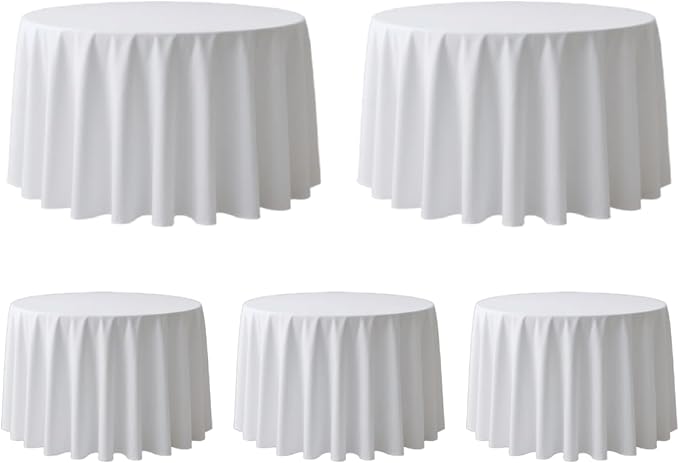 Surmente 132 inch Round tablecloths -5 Pack White Round Table Cloths, Polyester Fabric Table Covers for Weddings, Banquets, or Restaurants