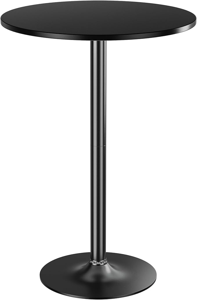 Shahoo Round Bar Table, Cocktail Tables with Metal Base & MDF Top, for Bistro Pub, Cafe, Black