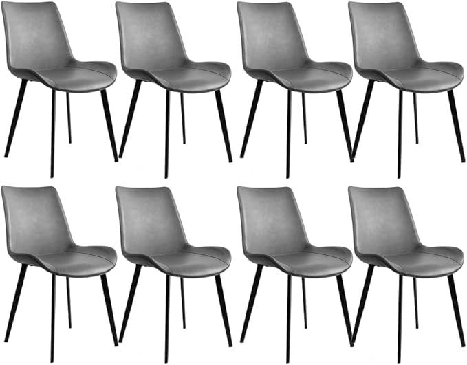 Dining Chairs, Modern PU Leather Dining Room Chair with Sturdy Metal Legs, Upholstered Seat Dinner Chairs Accent Side Chairs for Indoor Kitchen Living Room (Grey, Set of 8)
