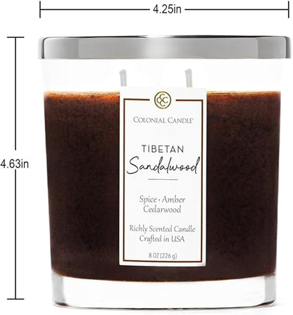 Colonial Candle Tibetan Sandalwood Scented Candle Jar, Highly Fragranced Candles for Home Scented, Mottled Wax Candle, 2 Wick, 8 oz - Made in The USA