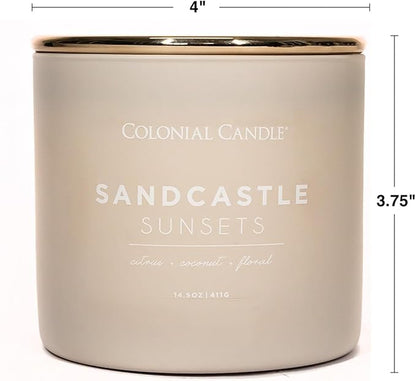 Colonial Candle Sandcastle Sunset Scented Jar Candle, Pop of Color Collection, 3 Wick, Green, 14.5 oz - Up to 60 Hours Burn