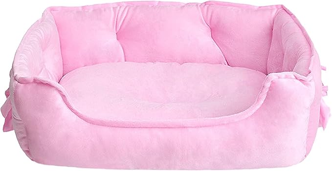 pawstrip Cute Princess Dog Bed Pink Puppy Bed for Small Dogs Breathable Cat Couch Bowknot Pet Cushion Comfortable Kitten Nest Girl Doggy Sofa, Waterproof Bottom (Pink)