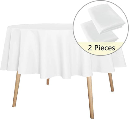 sancua 2 Pack Round Tablecloth 70 Inch White, Stain and Wrinkle Resistant Table Cloth - Washable Polyester Table Cover for Dining Tables, Buffet Parties and Camping