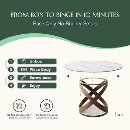 POVISON 51" Modern Round Dining Table for 4-6, Glossy White Round Dining Room Table, Sintered Stone Dining Tabletop with Bronze X Carbon Steel Base (Dining Table Only)