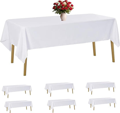 6 Pack White Tablecloth 60 x 102 Inch Table Cloth for 6 Foot Rectangle Tables, Wrinkle Resistant Washable Polyester Fabric Table Covers for Party, Wedding,Dining,and Banquet