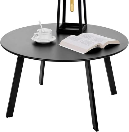 Outdoor Side Table, Outdoor/Indoor Metal Steel Patio Coffee Table, Round Weather Resistant Anti-Rust (Black)