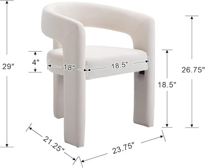 Set of 4 Modern Velvet Fabric Upholstered Dining Chairs with Open-Back, Cute Barrel Side Chairs Kitchen Armchair Accent Chairs for Dining Room Bedroom, Ivory