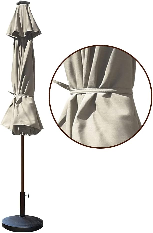 EliteShade USA 10-Year-Non-Fading Solar 9ft Market Umbrella with 80 LED Lights Patio Umbrellas Outdoor Table Umbrella with Ventilation, Antique Beige