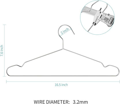 40-Pack Heavy-Duty Stainless Steel Hangers – 15lb Capacity, Rustproof Metal Closet Hangers with Notched Design for Straps, Ideal for Home, Dorm, Laundry & Outdoor Use, Silver