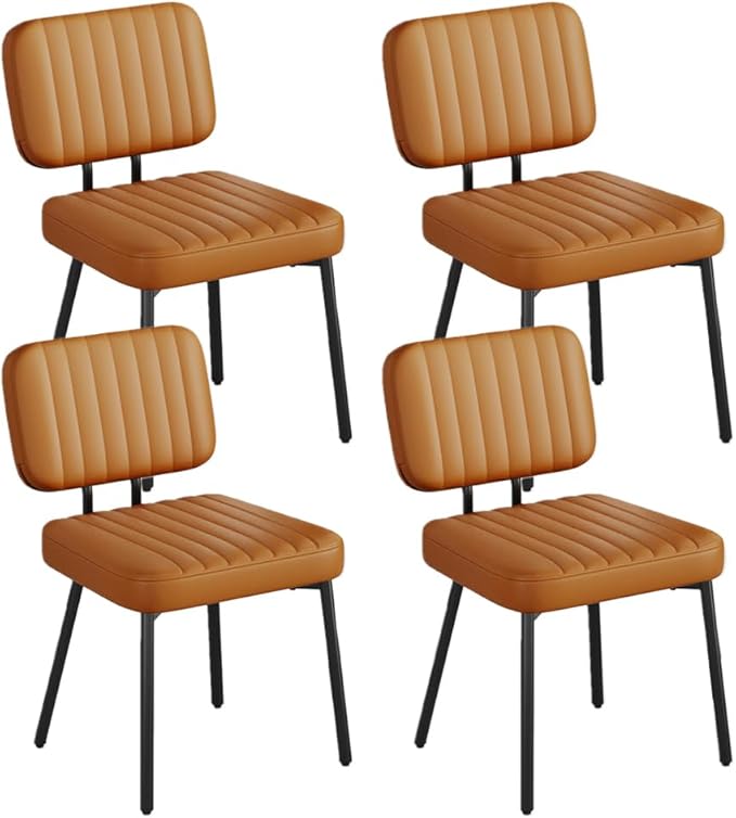 Dining Chairs Set of 4, Upholstered Mid Century Modern Kitchen Dining Room Accent Chairs with Faux Leather Cushion Seat & Metal Legs for Kitchen, Living Room (Brown, Set of 4)