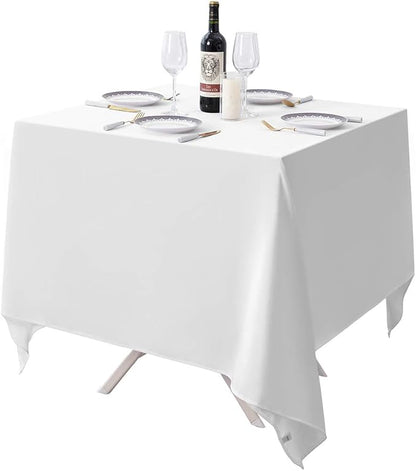 Surmente Square Tablecloth for Square or Round Tables 100% Polyester 85x85 Inch Table Cloth for Weddings, Banquets, or Restaurants (White)