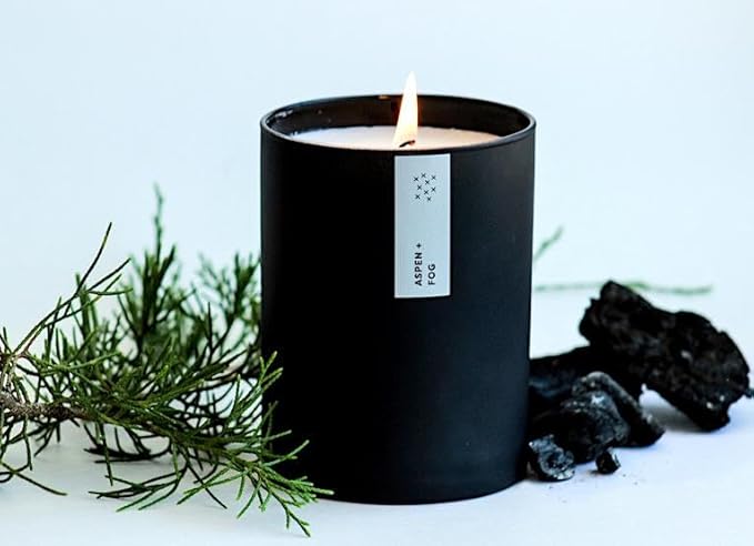 Calyan Wax Co. Aspen & Fog Scented Candle - 75 Hour Burn - Luxury Non Toxic Soy Wax Candles - Long Lasting Black Tumbler Jar Candle for Home - 10.2oz