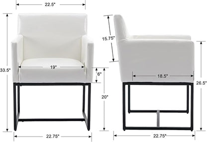 Set of 6 Upholstered Dining Chairs with Armrest, PU Leather Modern Accent Armchairs, Kitchen & Dining Room Chairs Side Chairs, White