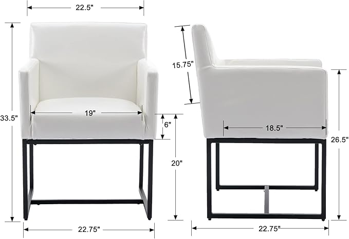 Set of 2 Upholstered Dining Chairs with Armrest, PU Leather Modern Accent Armchairs, Kitchen & Dining Room Chairs Side Chairs, White