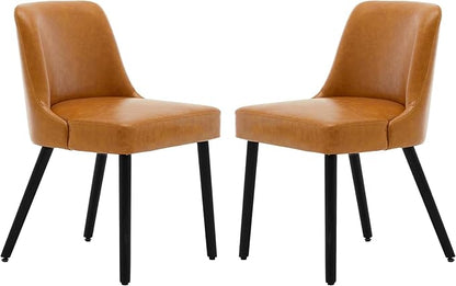 MINCETA Dining Chair,Morden Wood Leg Upholstered Kitchen Chair Set of 2,PU in Brown