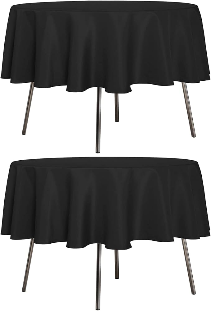 sancua 2 Pack Round Tablecloth 70 Inch Black, Stain and Wrinkle Resistant Table Cloth - Washable Polyester Table Cover for Dining Tables, Buffet Parties and Camping