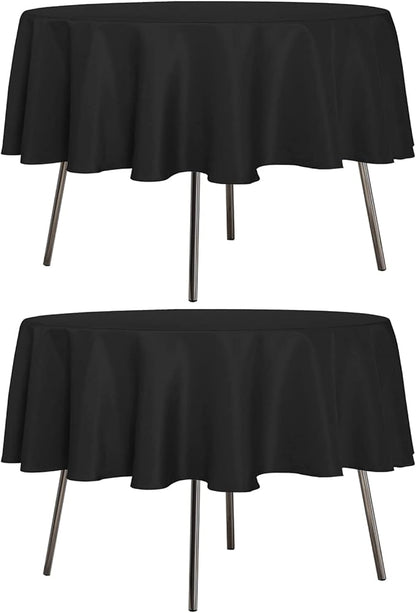 sancua 2 Pack Round Tablecloth 70 Inch Black, Stain and Wrinkle Resistant Table Cloth - Washable Polyester Table Cover for Dining Tables, Buffet Parties and Camping