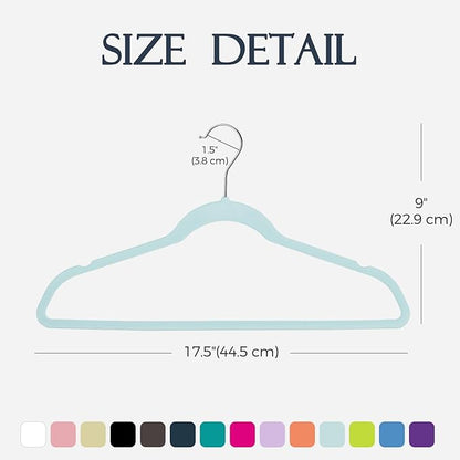 HOUSE DAY Sky Blue Velvet Hangers 60 Pack, Non Slip Clothes Felt Hanger Heavy Duty for Coat, Premium Slim Space Saving Suit Hangers for Closet Organizer, 360° Rotating Silver Hook